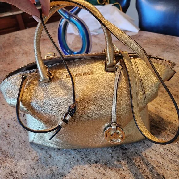 Michael Kors Gold Satchel Bowling Bag style w crossbody strap - Picture 3 of 16